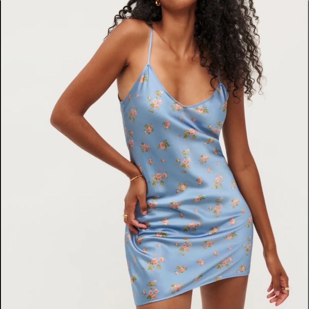 Reformation Blue Floral Mini Dress - Picture 2 of 7